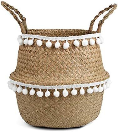 BlueMake Small Ball Macrame Woven Seagrass Belly Basket for Storage, Decoration, Laundry, Picnic,... | Amazon (US)