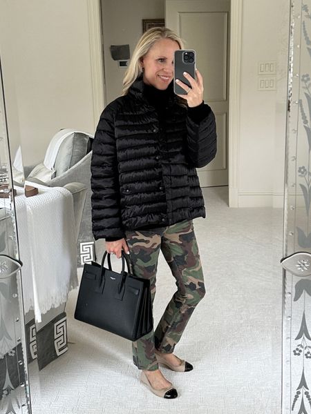 Best black cashmere turtleneck sweater,
Veronica Beard, camo pants, 
YSL sac du jour
Chanel inspired ballet flats 


#LTKHoliday #LTKshoecrush #LTKSeasonal