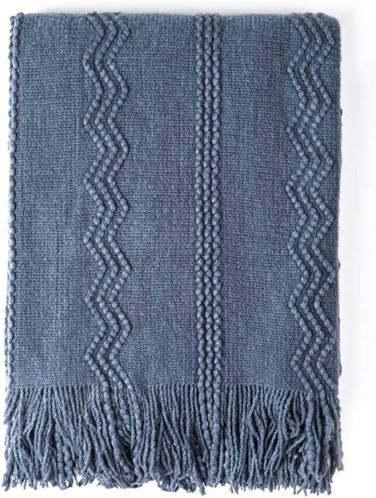 BOURINA Navy Throw Blanket 60x80 Inches Throw Textured Solid Soft Sofa Throw Couch Knitted Decora... | Amazon (US)