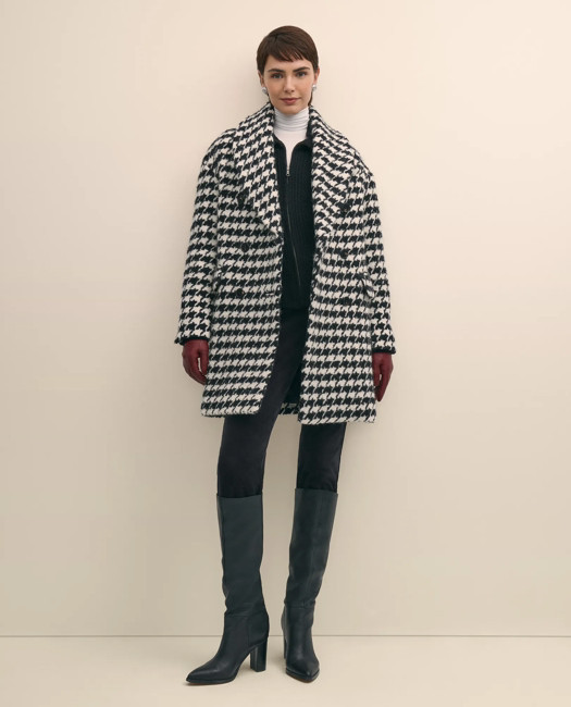 Brooks Brothers Women's Oversized Wool Houndstooth Coat | Black | Size XL | Brooks Brothers