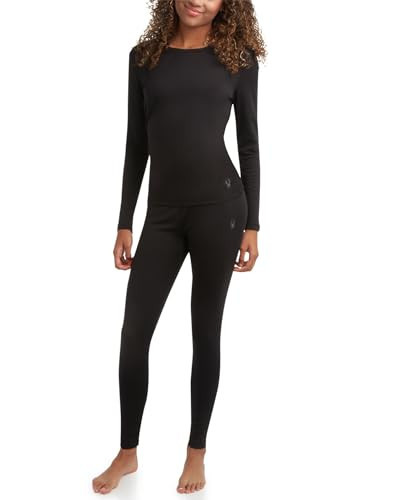 Spyder Womens Thermal Underwear Set - 2 Piece Fleece Lined Moisture Wicking Long Johns for Women Base Layer for Cold Weather, Size X-Large, Black | Amazon (US)
