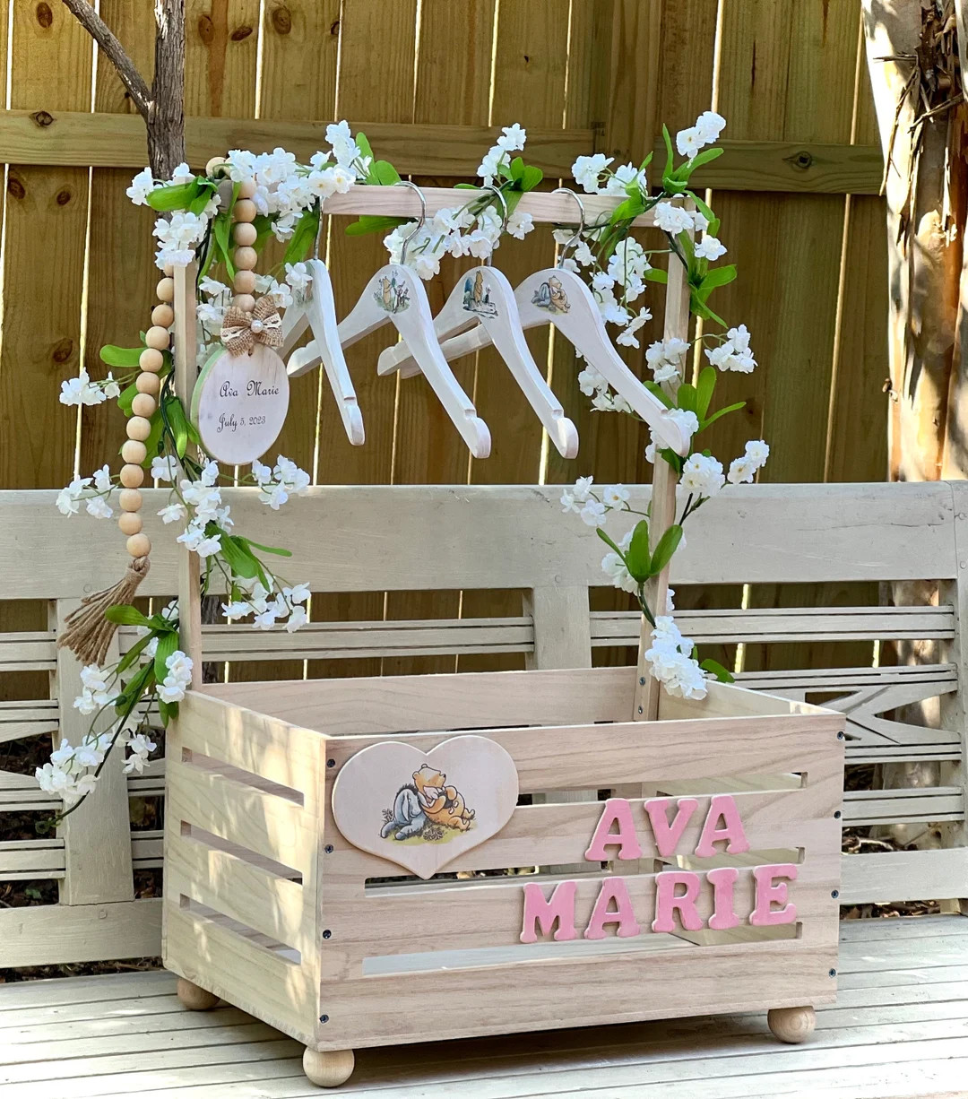 Winnie the Pooh Baby Shower Crate: Customizable Toy Box With Floral Vine - Etsy | Etsy (US)