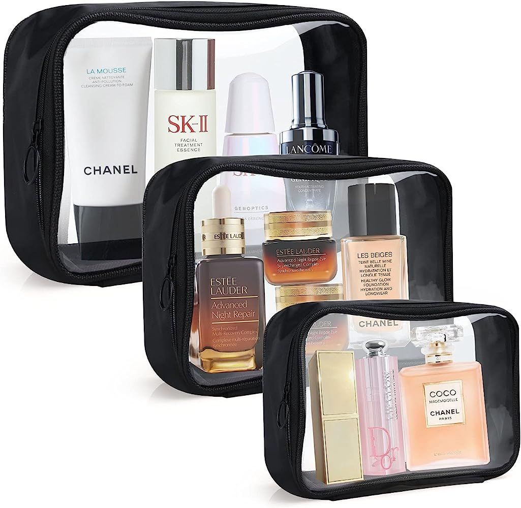 Clear Toiletry Bag ,DARIN 3Pack TPU Makeup Cosmetic Bag TSA Approved Toiletry Bag, Waterproof Travel | Amazon (US)