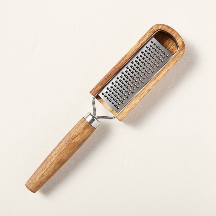 Wood & Stainless Steel Handle Grater with Catcher Silver/Brown - Hearth & Hand™ with Magnolia | Target