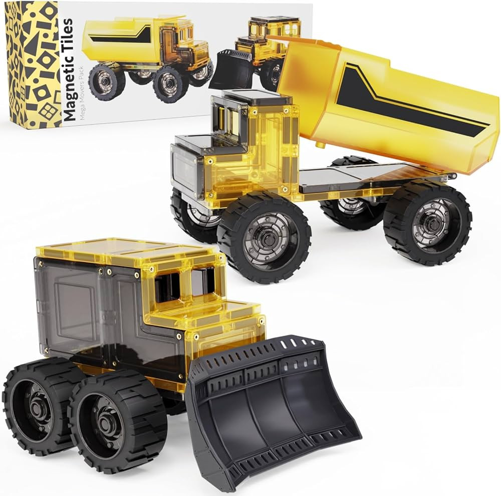 Learn & Grow Mega Movers - Magnetic Tiles Construction Trucks – Magnetic Build a Truck Set with... | Amazon (US)