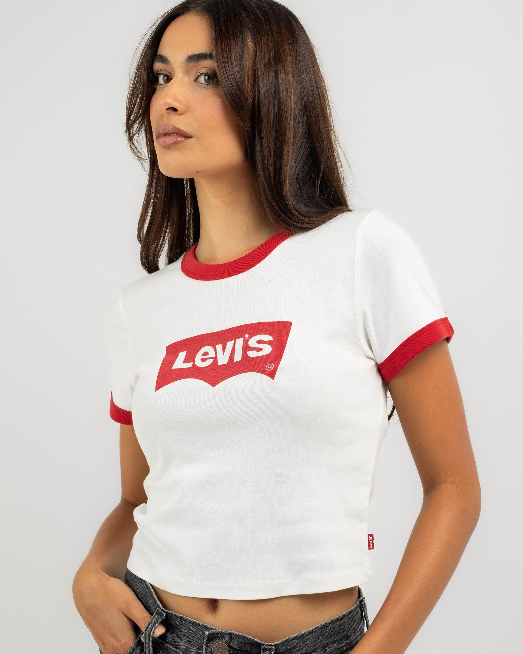 Levi's Women's Graphic Ringer Baby T-Shirt in Wonky Bw Cloud Dancer Size Small | City Beach (US)