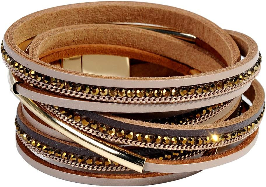 Artilady Leather Wrap Bracelets for Women - Pearl Bracelets Handmade Clasp Bangle Bracelet with B... | Amazon (US)