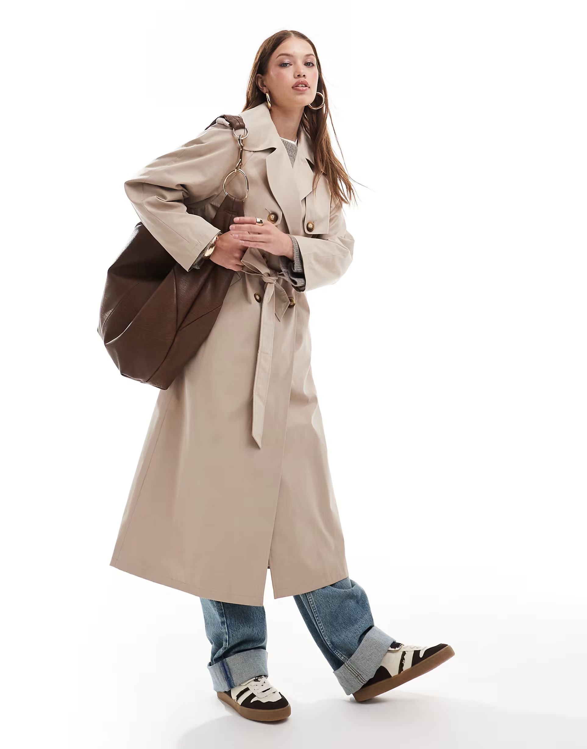 Miss Selfridge traditional oversized trench coat in stone | ASOS (Global)