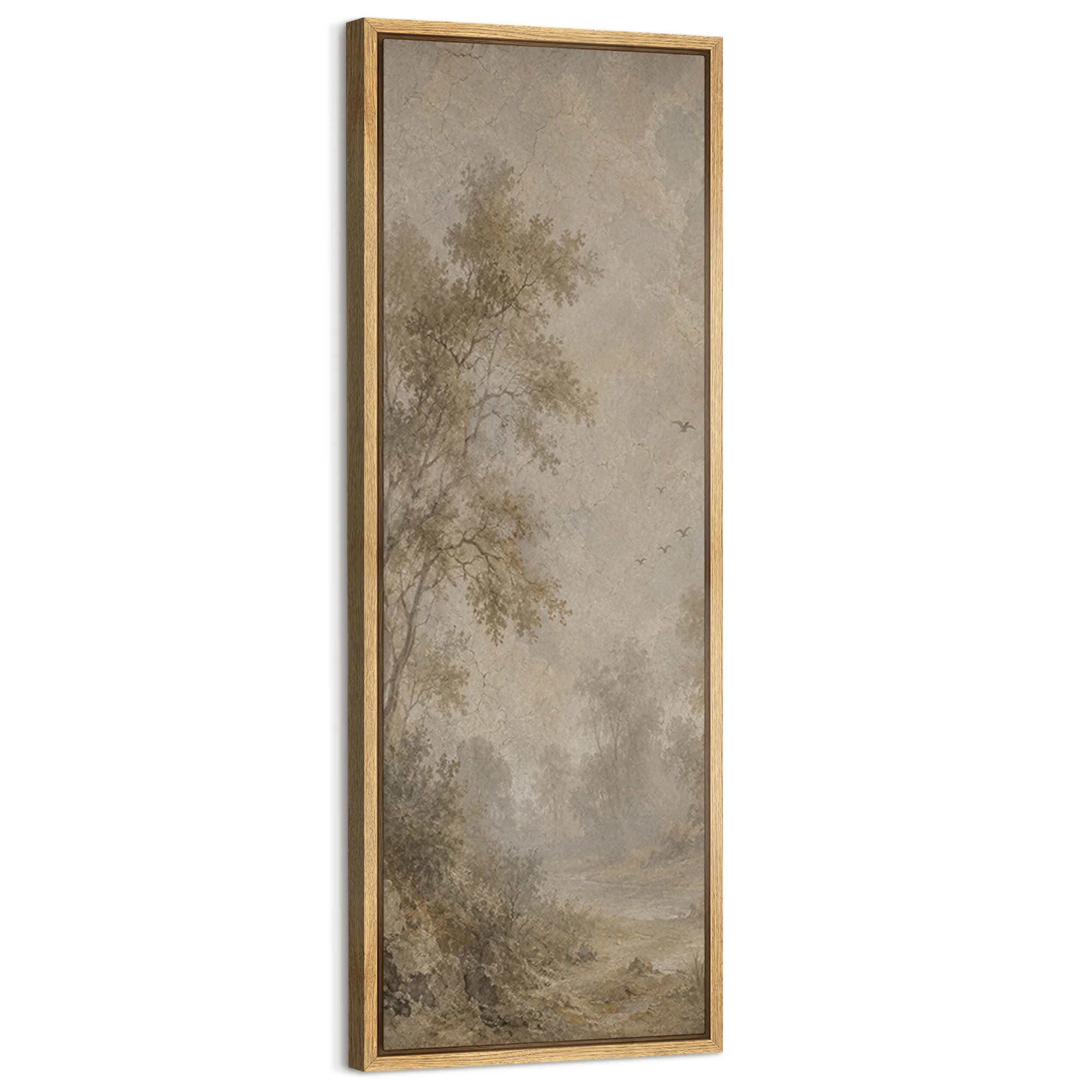 Neutral Vintage Misty Forest Landscape With Trees And Soft Earth Tones Artwork Extra Large Pictures Framed Canvas Print Wall Art | Wayfair North America