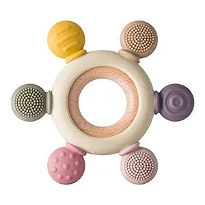Arudyo Baby Teething Toys Silicone Teethers BPA Free Silicone Rudder with Wooden Ring Soothe Babi... | Amazon (US)