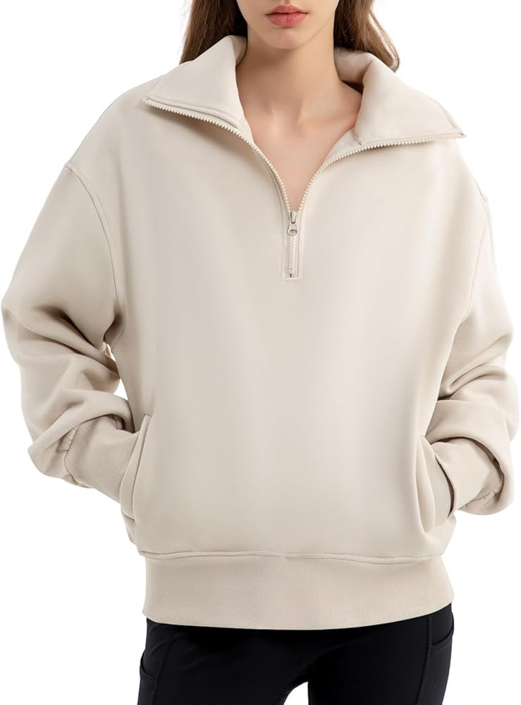 Aeuui Womens Half Zip Sweatshirts Cropped Hoodies Quarter Zip Pullover Fashion Fall Winter Clothe... | Amazon (US)