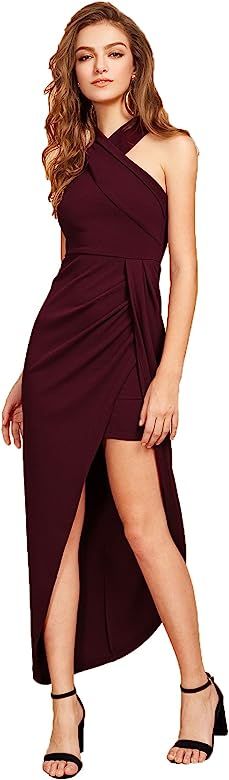 Women's Sleeveless Split Ruched Halter Party Cocktail Long Dress | Amazon (US)