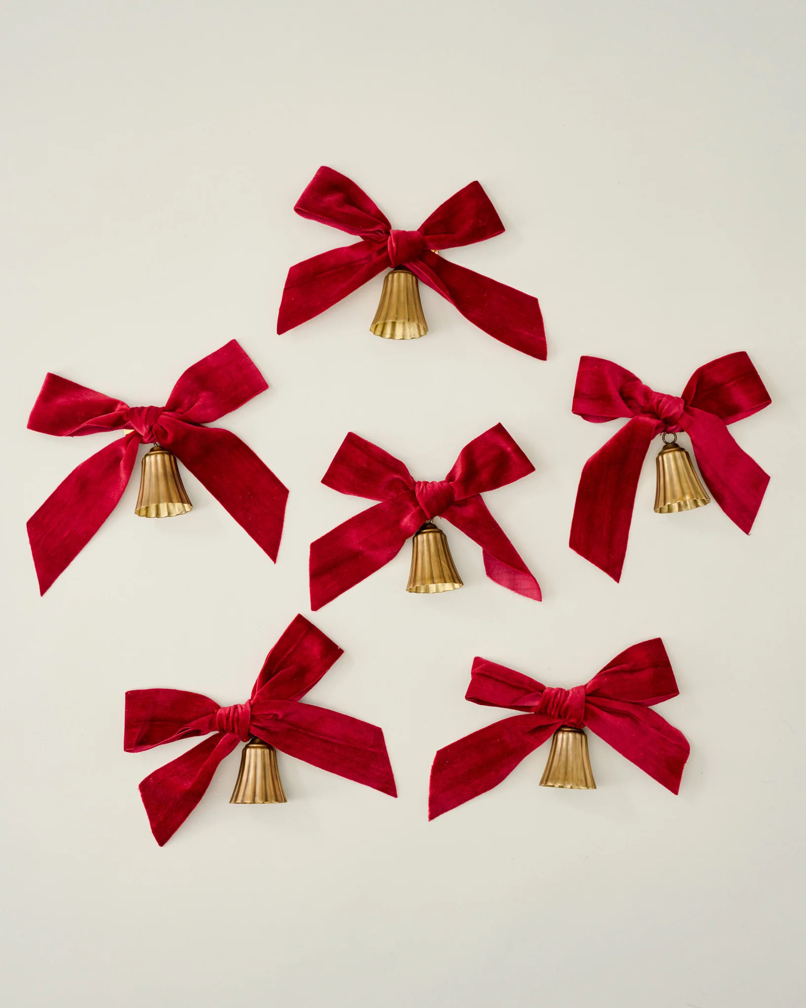 Velvet Bow with Bell Ornaments, Set of 6 | Magnolia