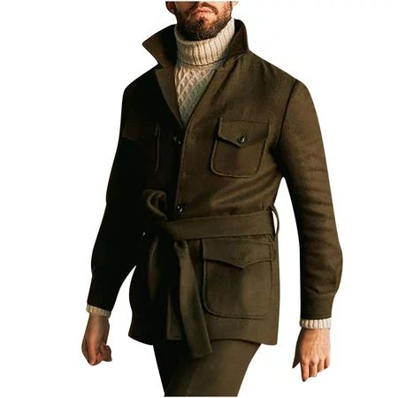 Windbreaker Jacket Men Winter Coats for Men Jacket Men Solid Casual Single Breasted Pockets Button O | Walmart (US)