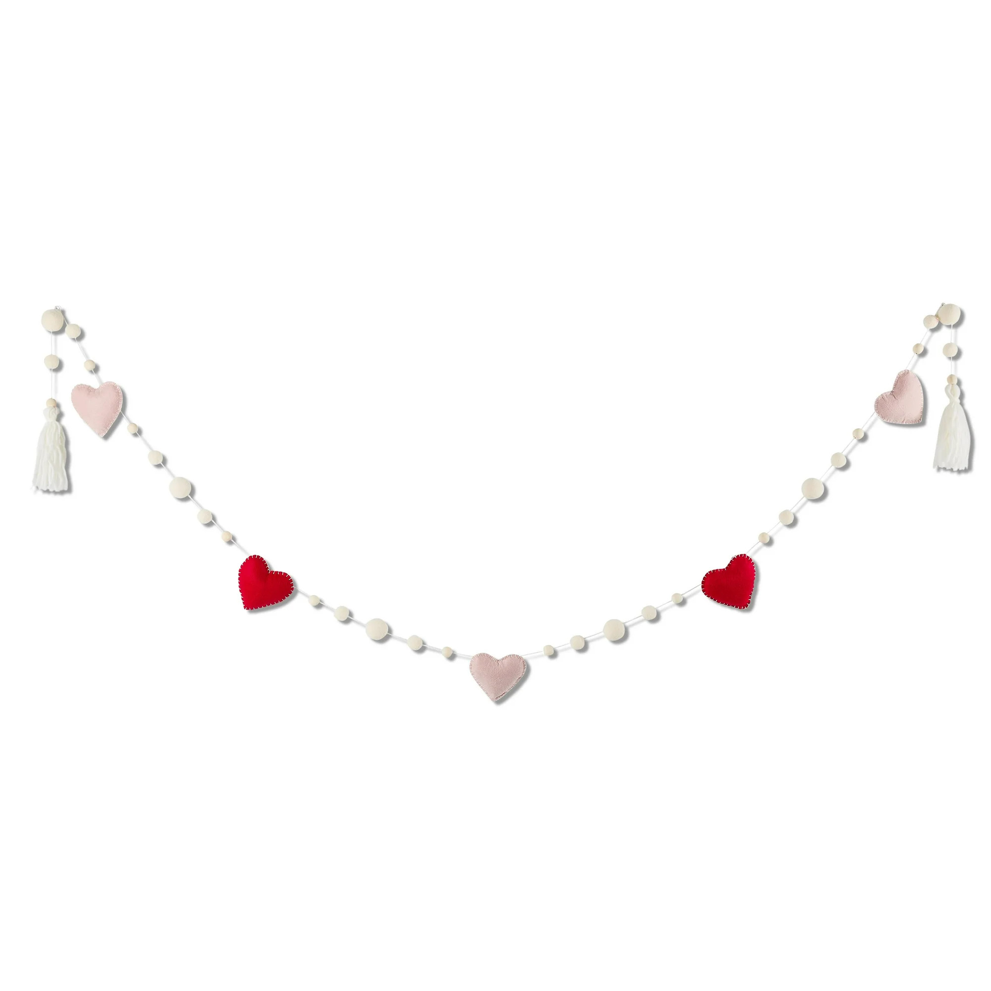Felt Hearts and Wood Bead Garland, Red, White, and Pink, 6', Valentine's Day by My Texas House | Walmart (US)