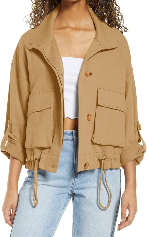 Women's Button Down Long Sleeve Lightweight Jacket Casual Fashion Coat Outwear With Pockets | Amazon (US)
