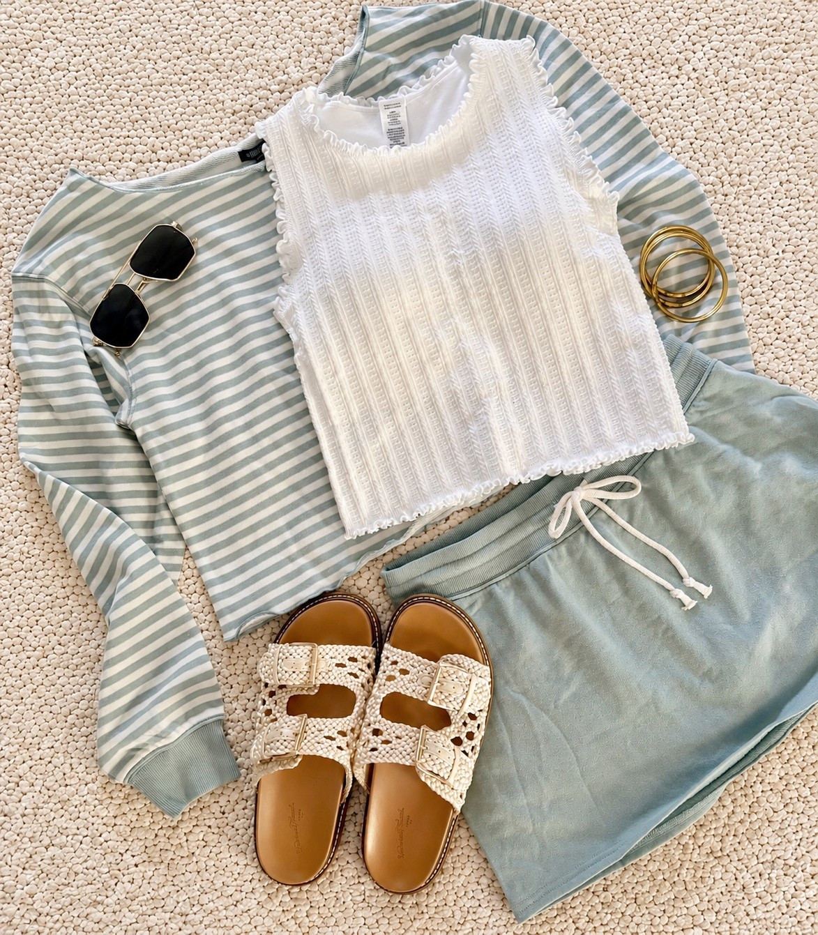 Casual Summer Look for day to night with this adorable skort & off the shoulder sweatshirt! Love this cute tank with built-in bra too!! 🩵🤍

#LTKootd #LTKmomlife #LTKSaleAlert