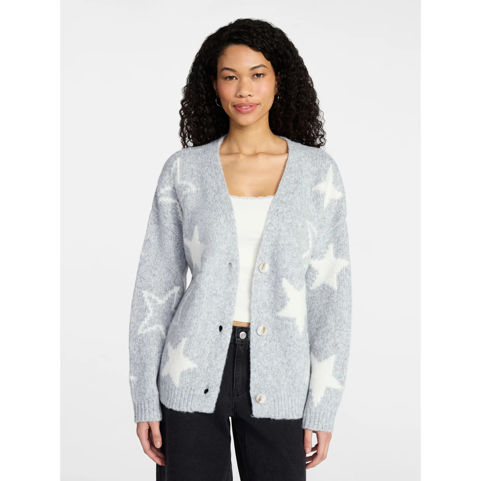 No Boundaries Button-Front Cardigan, Women's XXS-XXL | Walmart (US)