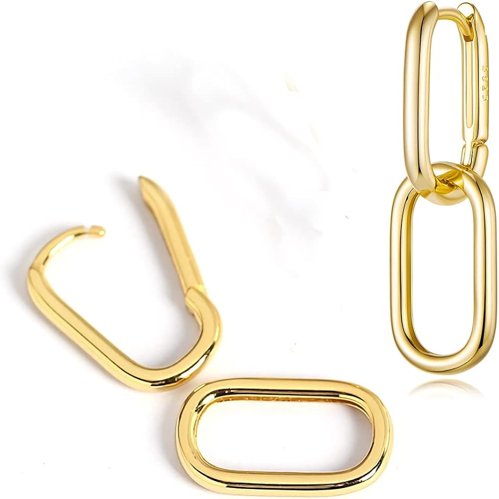 Gold Silver Huggig Earrings for Women Rectangular Hoop Earrings Daily Earrings Gift | Amazon (US)