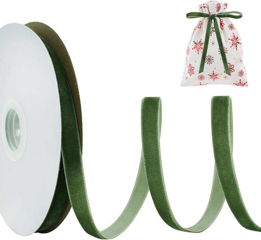 TONIFUL Sage Moss Green Velvet Ribbon 3/8 Inch x 10yds, Vintage Velvet Ribbons, for Christmas Wre... | Amazon (US)