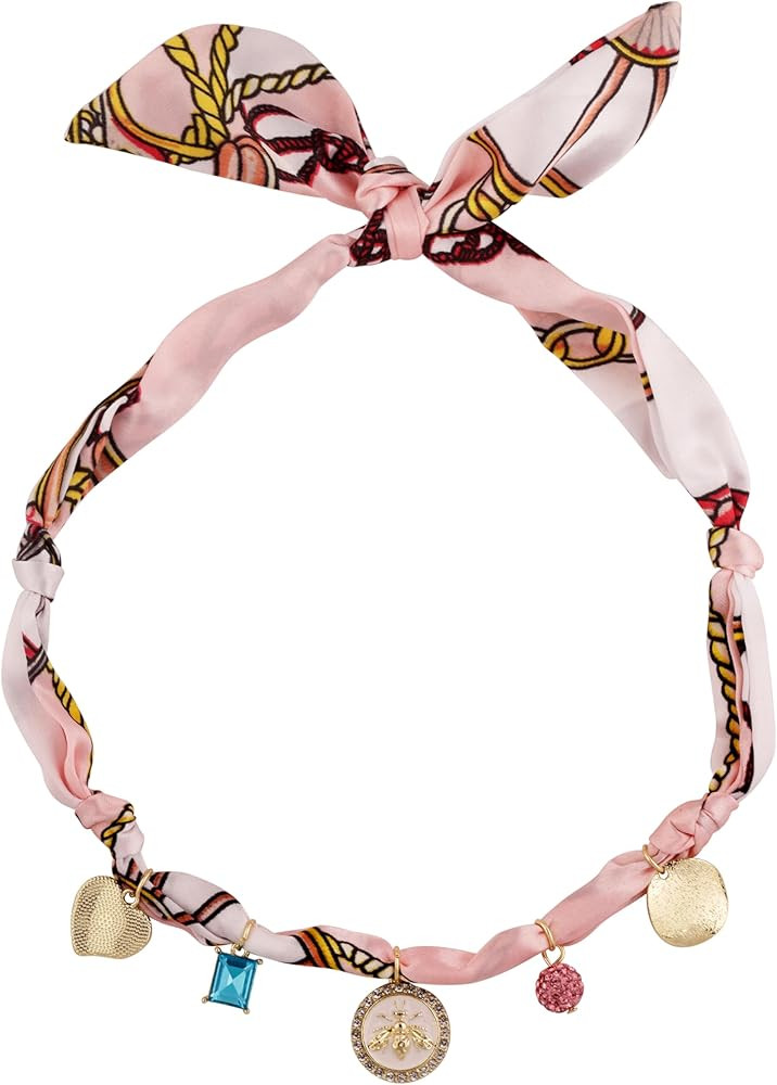 Amazon.com: MINACHI Boho Pink Choker Necklace, Silk Cloth Band with Charms, Trendy Festival Jewel... | Amazon (US)