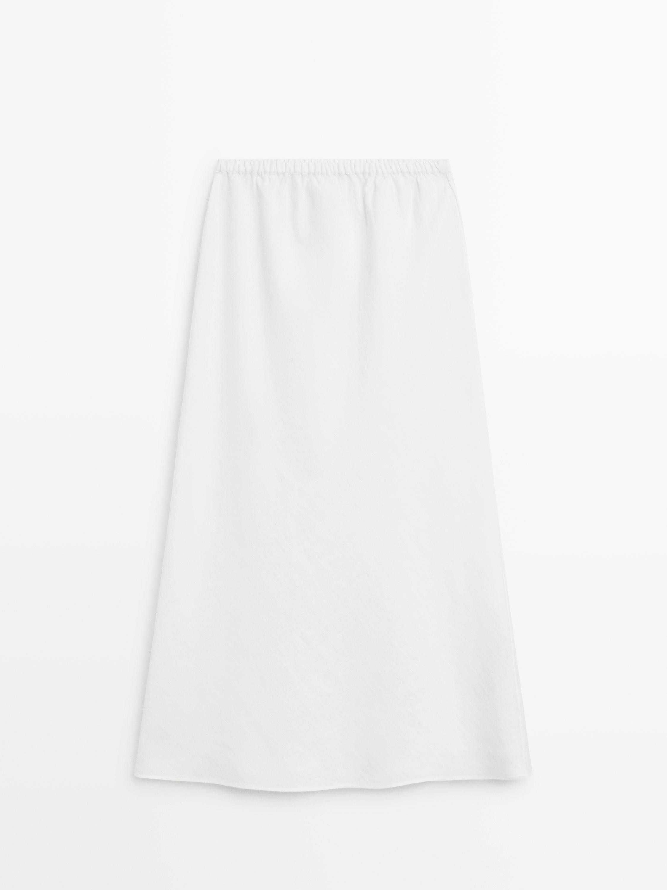 Saia midi com cintura elástica 100% linho | Massimo Dutti PT