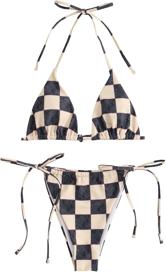 ZAFUL Womens Printed Triangle Bikinis 2 Piece Halter Bikini Sets High Cut Bathing Suit Side Tie S... | Amazon (US)