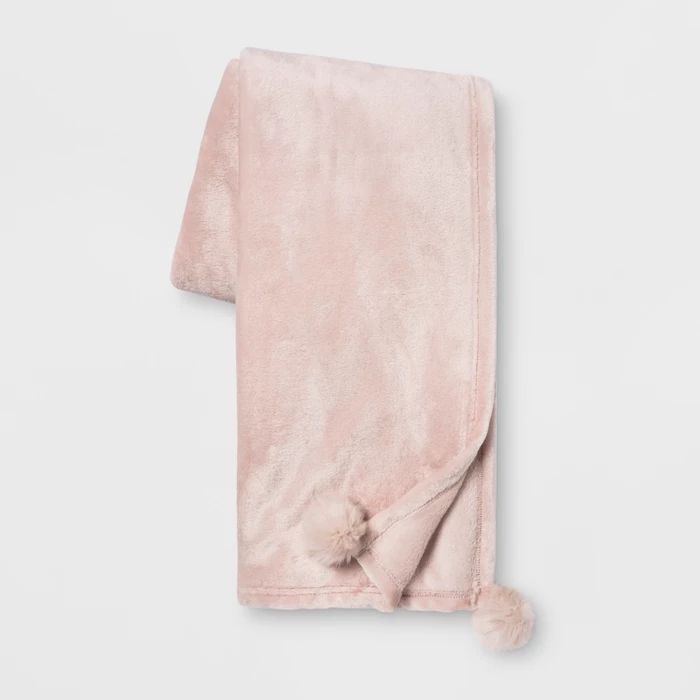 Solid Plush With Faux Fur Poms Throw Blanket - Opalhouse™ | Target