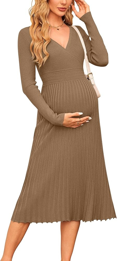 OUGES Womens 2024 Fall Maternity Dress | Long Sleeve | Amazon (US)
