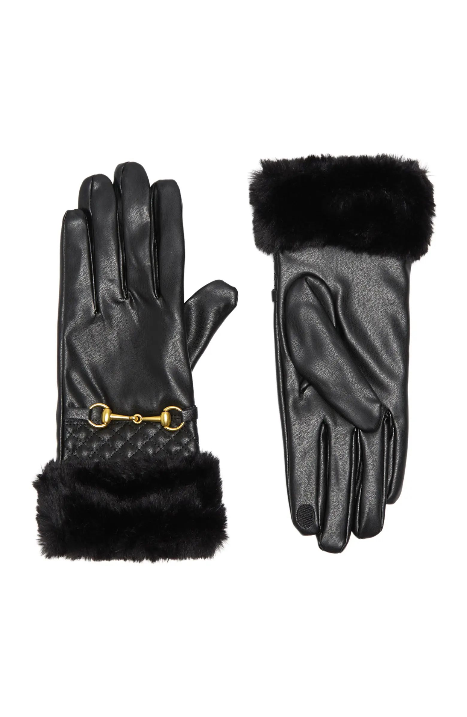 Quilted Faux Fur Trim Faux Leather Gloves | Nordstrom Rack