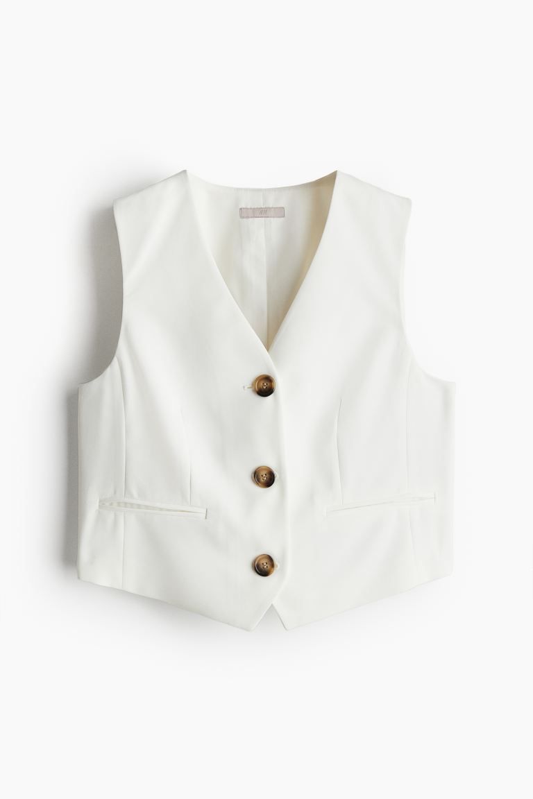Suit waistcoat - V-neck - Short - White - Ladies | H&M GB | H&M (UK, MY, IN, SG, PH, TW, HK)