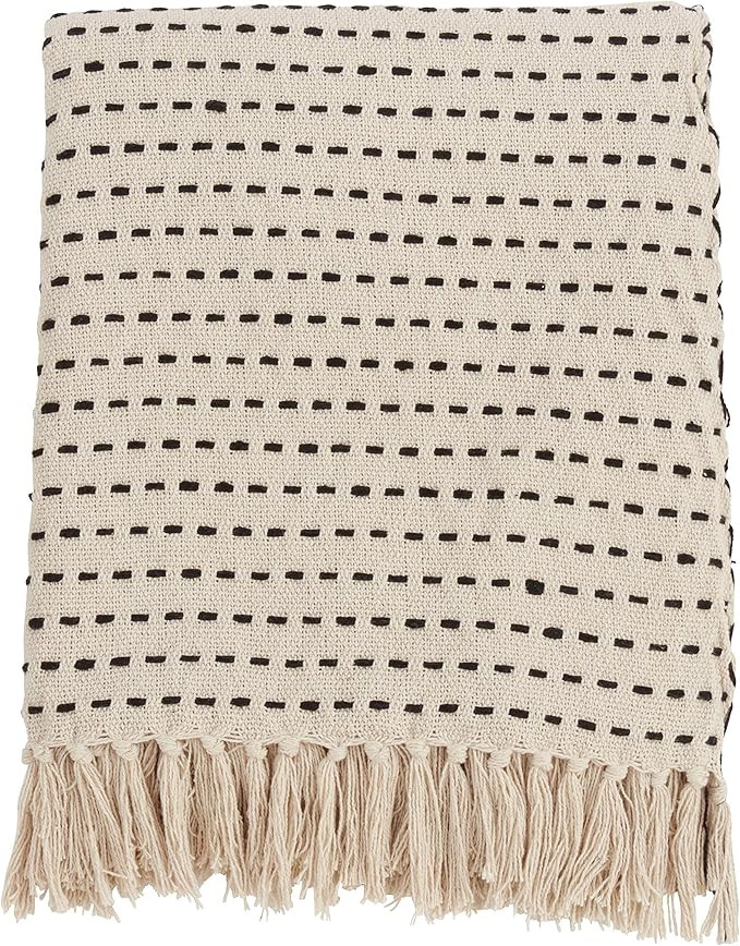 SARO LIFESTYLE Stitched Line Throw, Ivory, 50"" x60 (TH818.I5060) | Amazon (US)