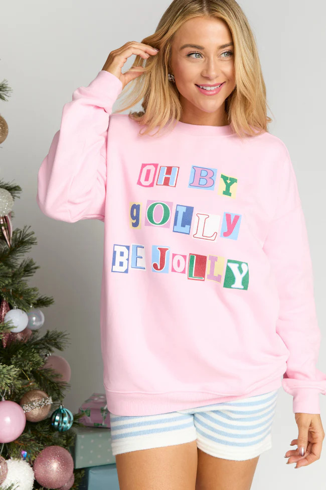 Oh By Golly Be Jolly Light Pink Graphic Sweatshirt | Pink Lily