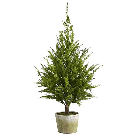 Nearly Natural 3.5 ft. Cedar Pine Natural Look Artificial Tree in Decorative Planter | HSN