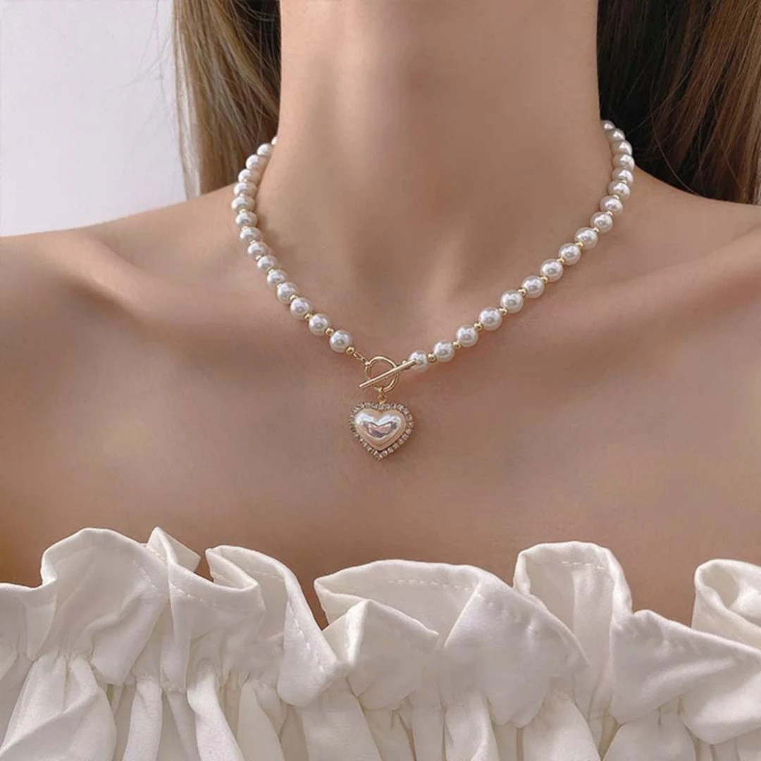 Pearl Heart Necklace Pearl Necklace Heart Necklace Super - Etsy | Etsy (US)