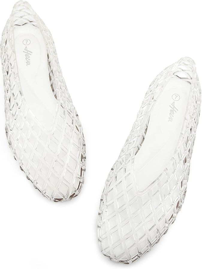 HEVA Women's Jelly Mesh Flats Breathable Clear Hollow Shoes Summer Beach Jellies Ballet Sandals | Amazon (US)