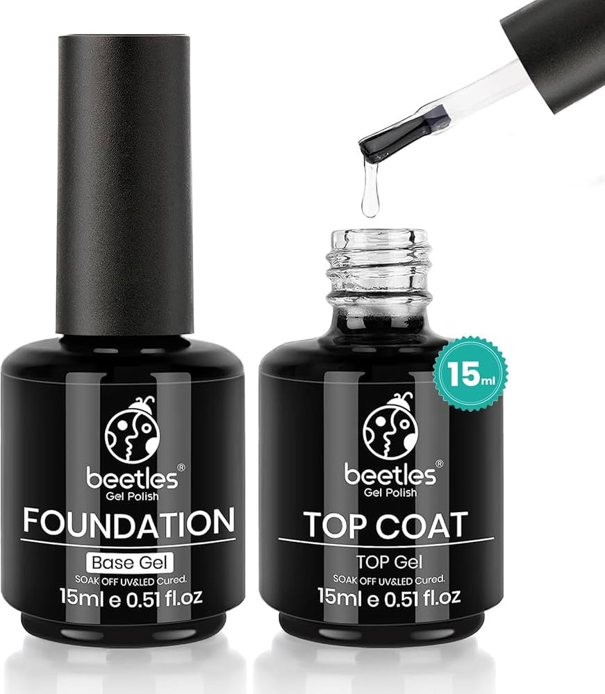 Beetles 2 Pcs 15ml No Wipe Gel Top Coat and Base Coat Set - Shine Finish and Long Lasting, Soak O... | Amazon (US)