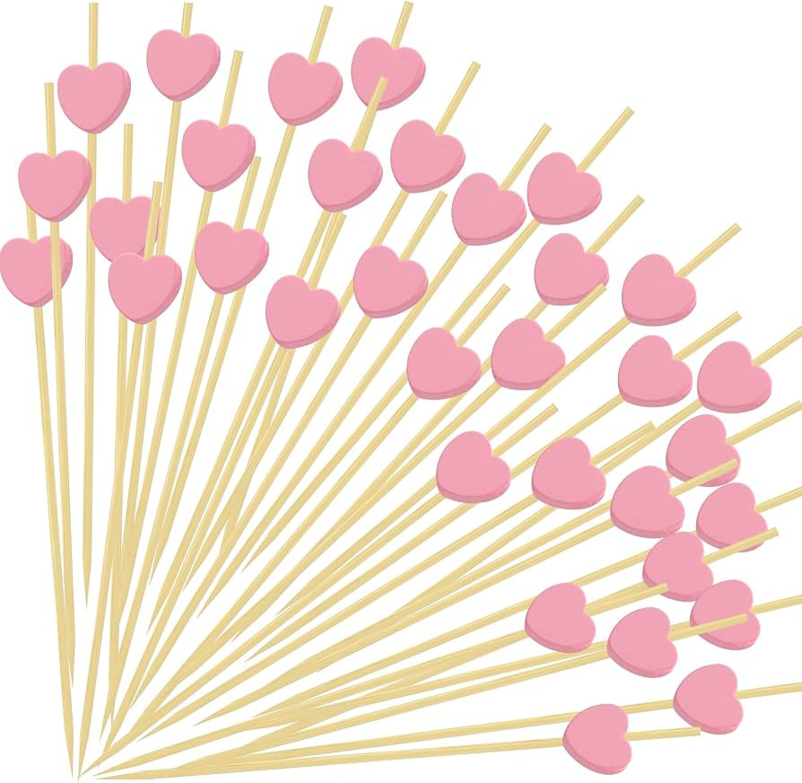 120 PCS Pink Love Heart Shaped Cocktail Picks, 4.7Inch Bamboo Fancy Toothpicks for Appetizers, Co... | Amazon (US)
