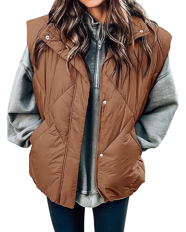 MEROKEETY Women's 2024 Winter Puffer Vest Quilted Stand Collar Zip Up Padded Gilet Coat with Pock... | Amazon (US)
