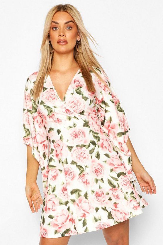 Plus Blurred Floral Wrap Skater Dress | Boohoo.com (US & CA)