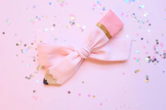 Petite Back to School Bow // Petite Pink Pencil Bow //school - Etsy | Etsy (US)