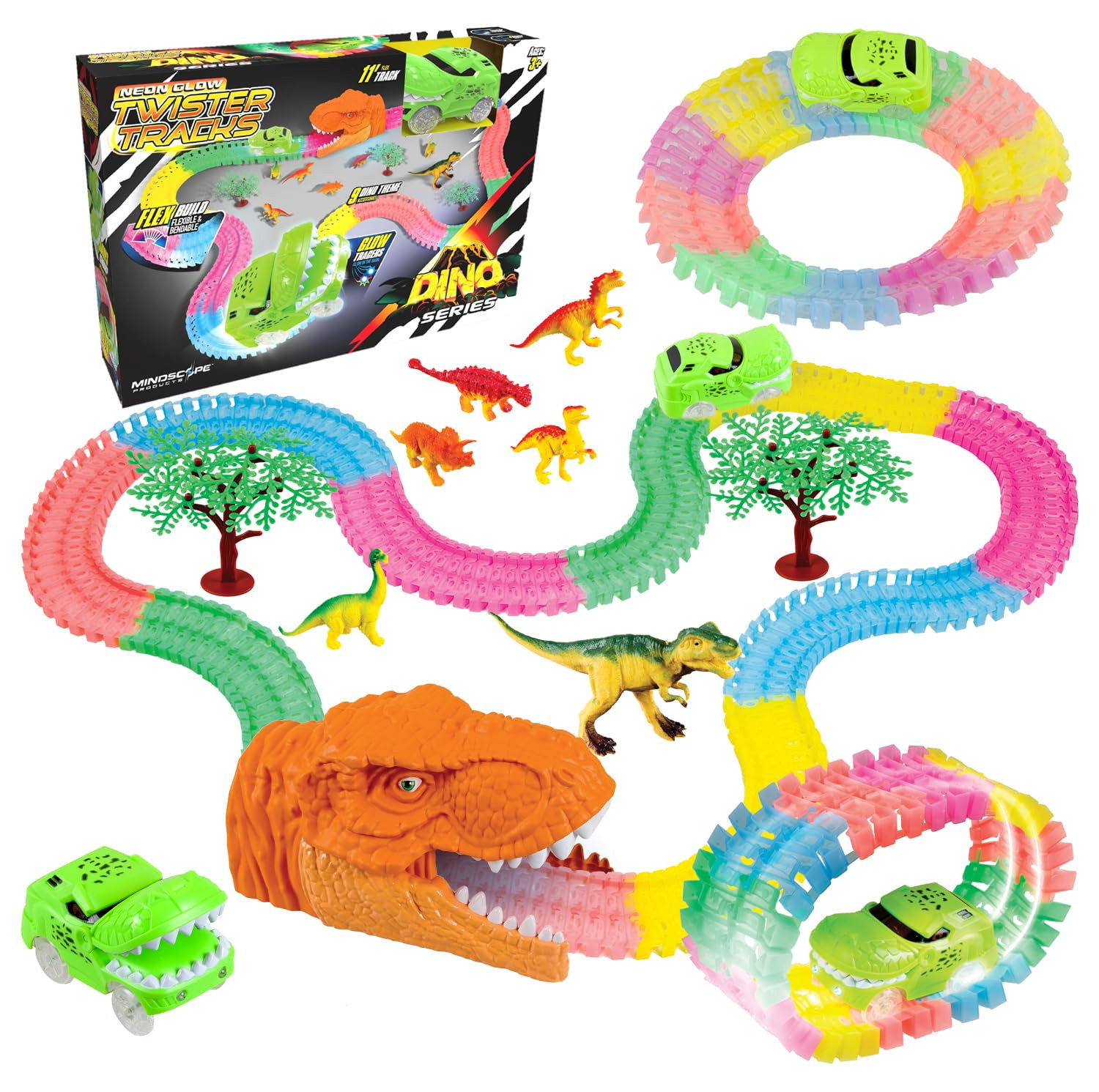 Mindscope NEON Glow Twister Tracks Dino Series 11 Feet of Neon Glow in The Dark Track Set with Di... | Amazon (US)