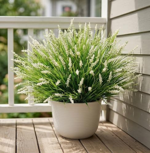 Outdoor Faux Plants, 12 Pcs Fake Plant UV Resistant Monkey Grass Lavender Flowers, Artificial Gre... | Amazon (US)