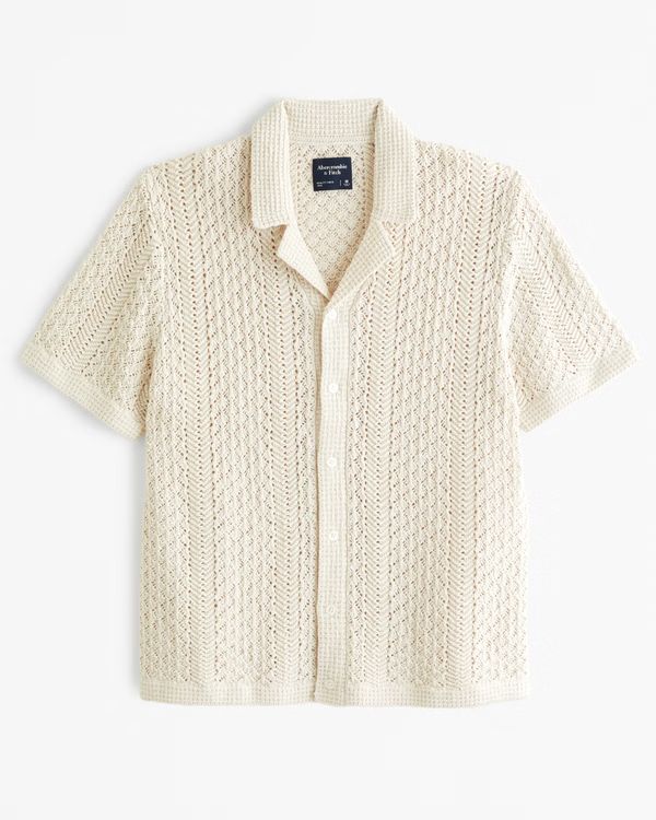 Men's Crochet-Style Stitch Button-Through Sweater Polo | Men's | Abercrombie.com | Abercrombie & Fitch (US)