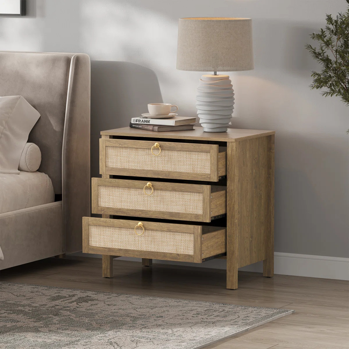 Bayou Breeze Pomodoro Boho-Inspired Rattan Nightstand With 3-Drawer & Reviews | Wayfair | Wayfair North America