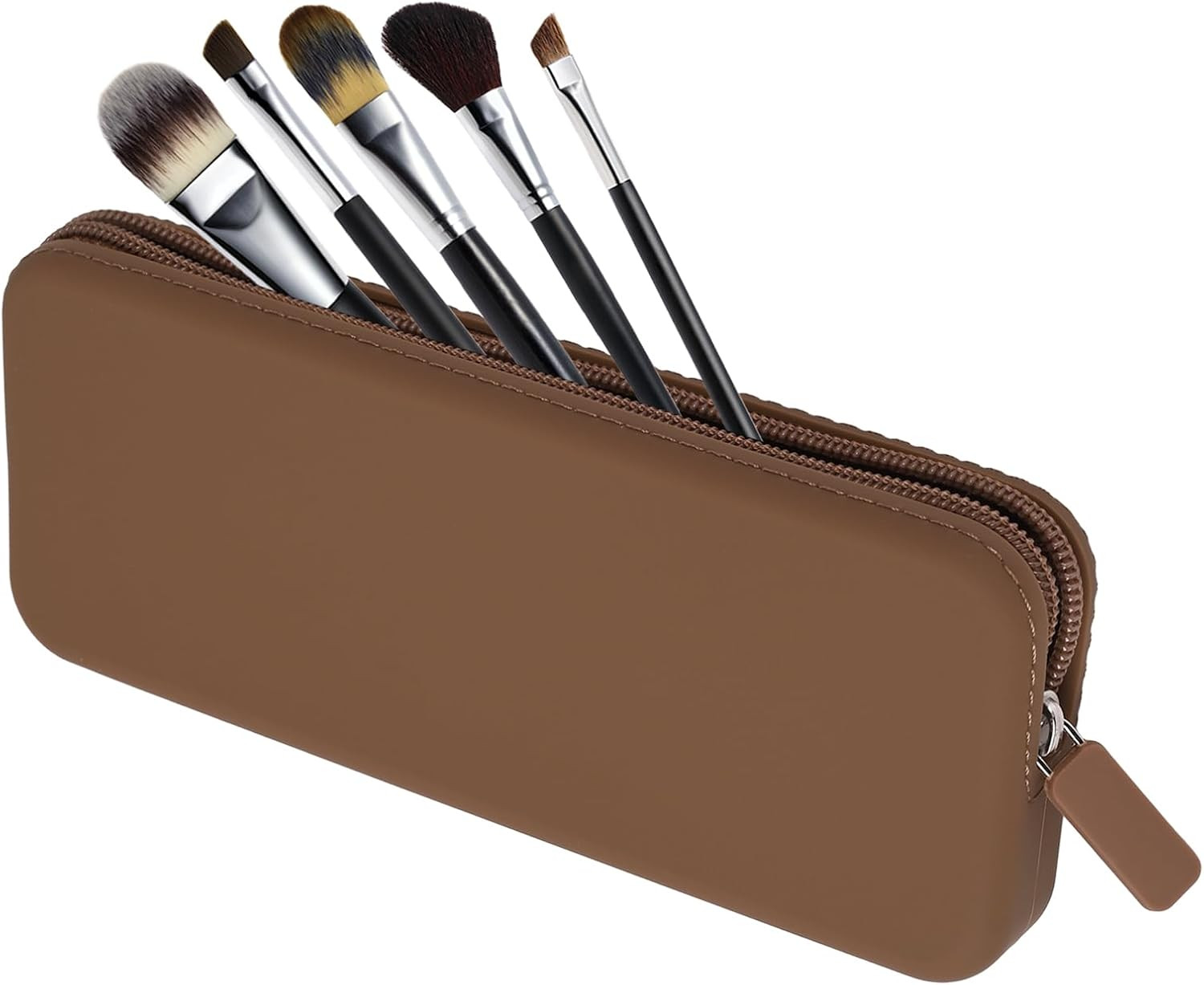 Travel Makeup Brush Holder, Silicone Makeup Bag with Zipper Pouch Holder Case for Organizing Cosmetics Pencils Daily Work（brown） | Amazon (US)