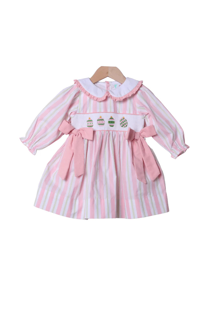 Smocked Christmas Ornaments Pink and Green Stripe Dress | The Smocked Flamingo
