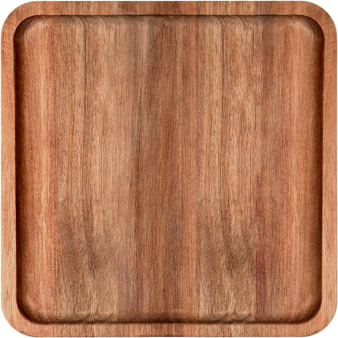 8" Acacia Wood Plate, Square Wooden Trays Serving Platter Dinner Server Tray Dessert Cookie Snack... | Amazon (US)