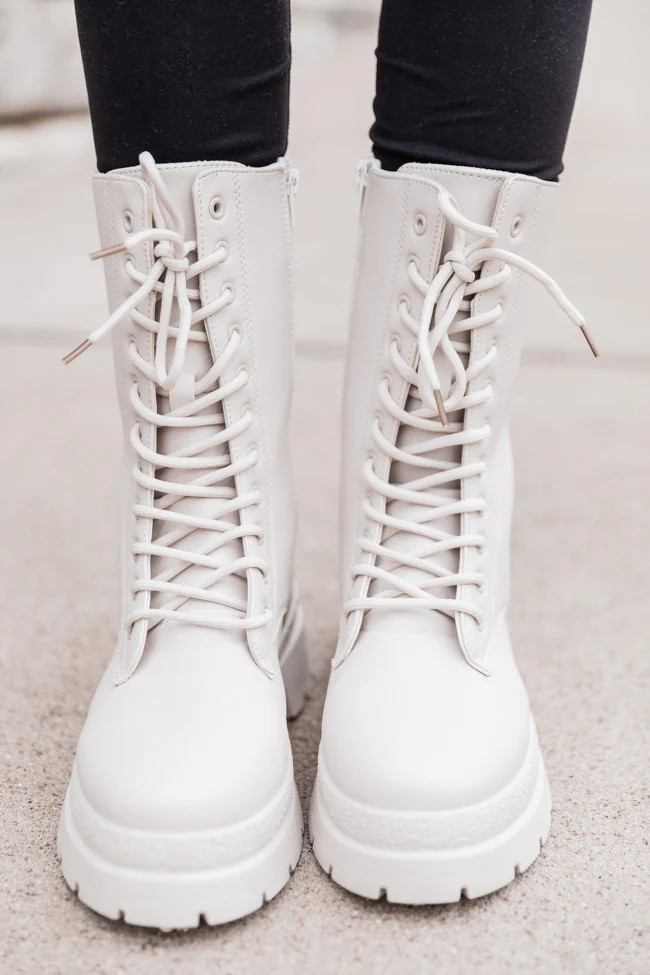 Rae Beige Lace Up Combat Boots | The Pink Lily Boutique