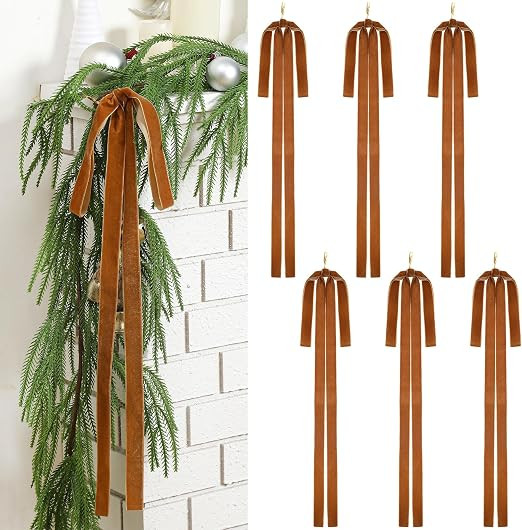 Janinka 6 Pcs Velvet Christmas Swag Bow 23.5 x 15.5 Inches Rustic Large Velvet Christmas Staircas... | Amazon (US)